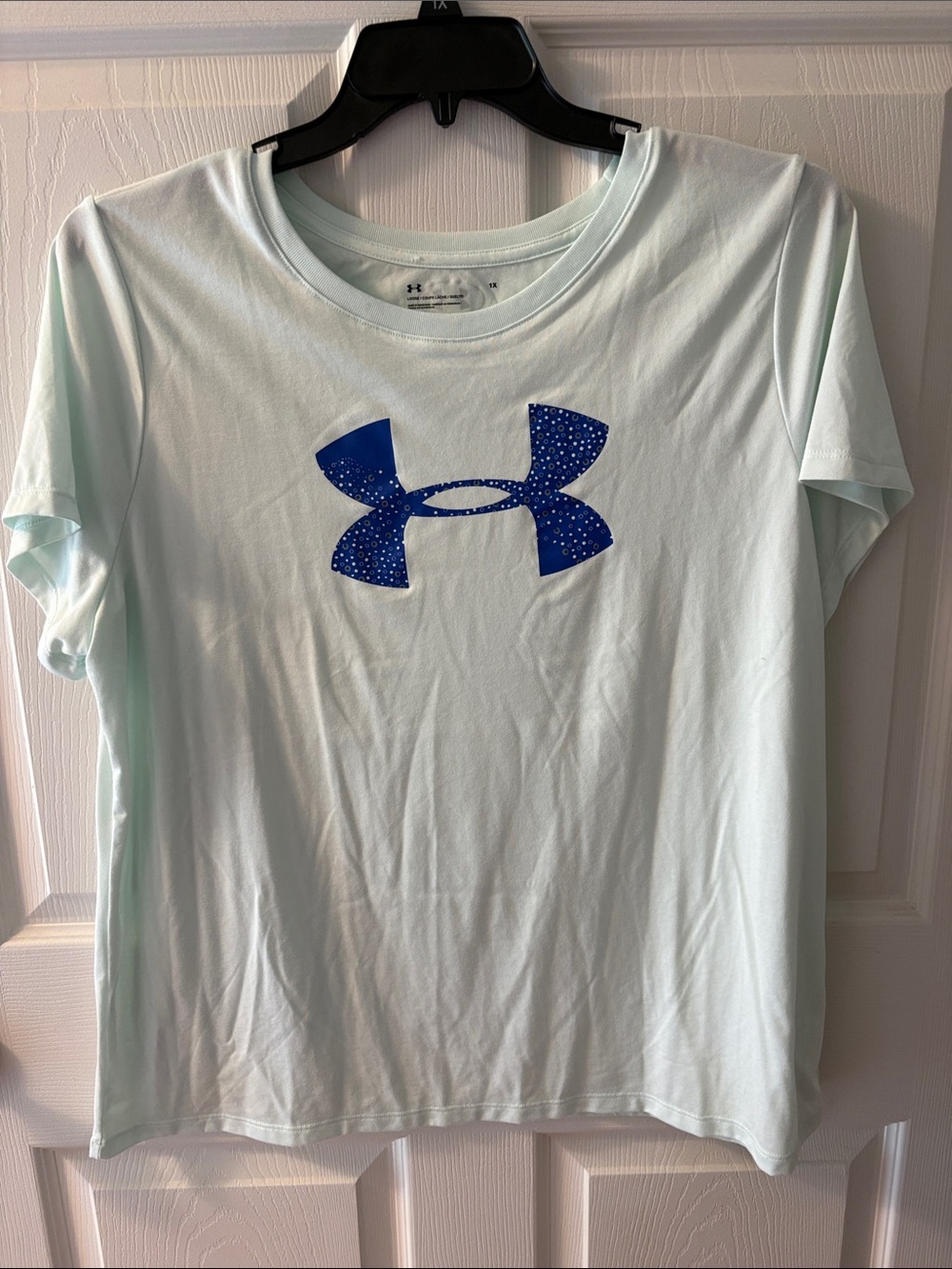 Under Armour Women’s Mint Short Sleeve Tee with Blue Logo